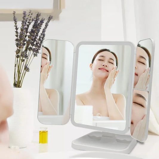 Trifold Makeup Mirror LED Lights